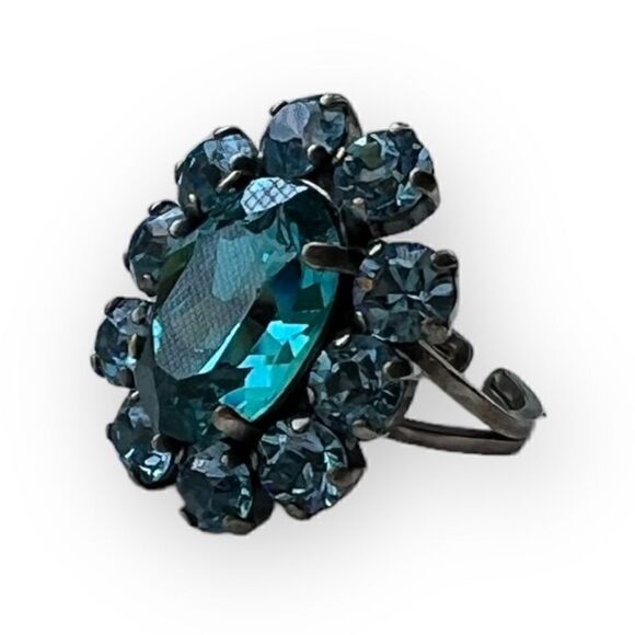 KRIKOR-COLLECTION Huge Krikor.de Blue Topaz Swarovski Crystal Silver Ring - Picture 2 of 6